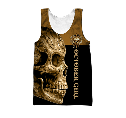 October Girl Skull 3D All Over Printed Shirts For Men and Women MH28062101