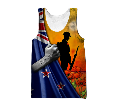Lest we forget Custom name New Zealand Veteran 3D print shirt