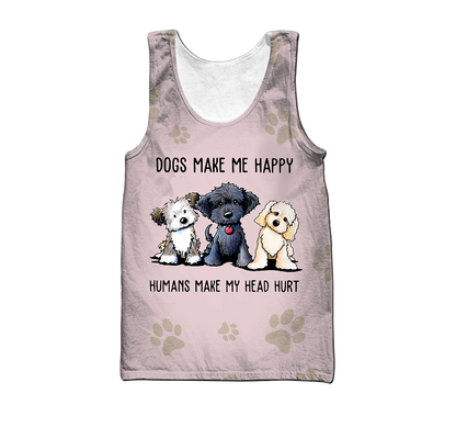 3D All Over Printed Dog Make Me Happy Unisex Shirts XT