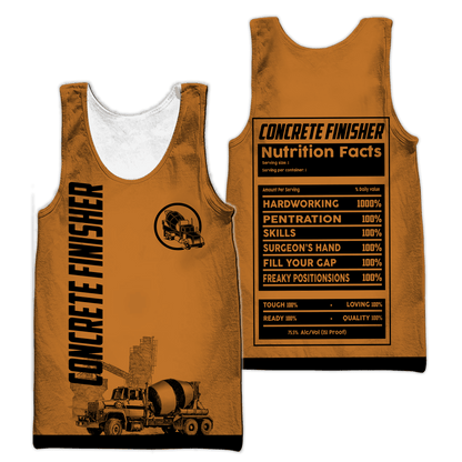 Concrete Finisher Nutrition Facts 3D printed shirts