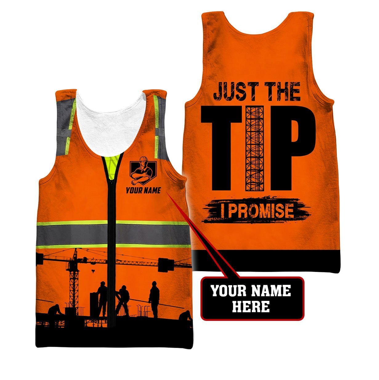 Construction Worker Safety Just a Tip I Promise Custom name 3D Printed Shirts
