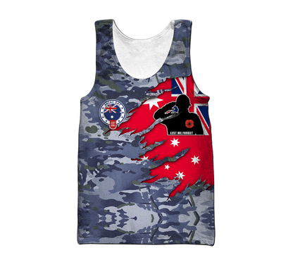 Anzac day remembrance Kiwi and Australia Navy Veteran Camo 3D print shirt
