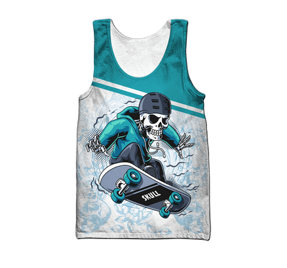 Premium Skateboard Skull 3D All Over Printed Unisex Shirts