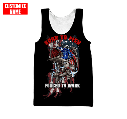Custom name Born To Fish Forced To Work US Flag 3D printed shirts Fishing State