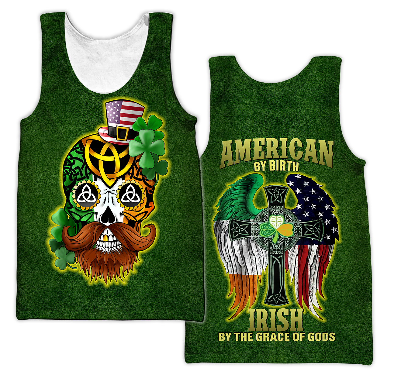 3D All Over Printed  Irish- American Skull  St Patrick Day Unisex Shirts