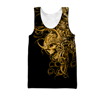 Premium Skull 3D All Over Printed Unisex Shirts Golden Warrior