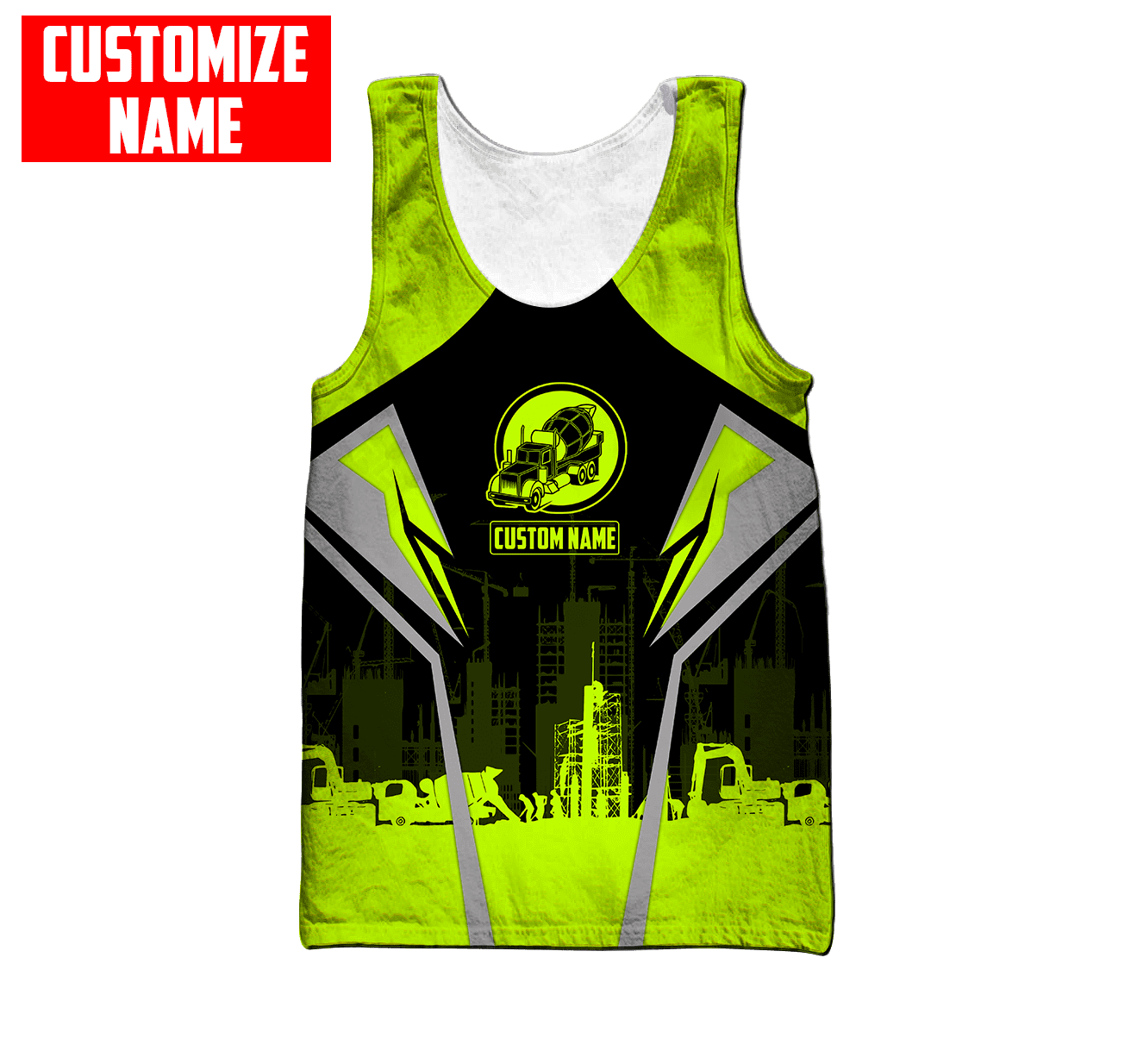 Concrete Finisher Green Mixer Truck Custom name 3D Printed Shirts