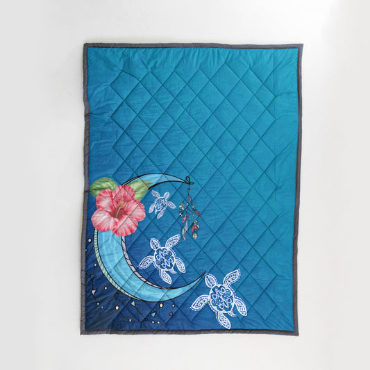Hawaii Blue Moon Quilt Blanket - AH - J4-QUILT BLANKETS-PodEz-Twin-White-100% Cotton-Vibe Cosy™