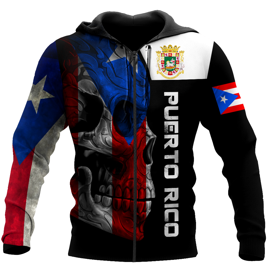 Puerto Rico Skulls With Coat Of Arms Lover Shirt TH20061606S-Apparel-TQH-Zipped Hoodie-S-Vibe Cosy™
