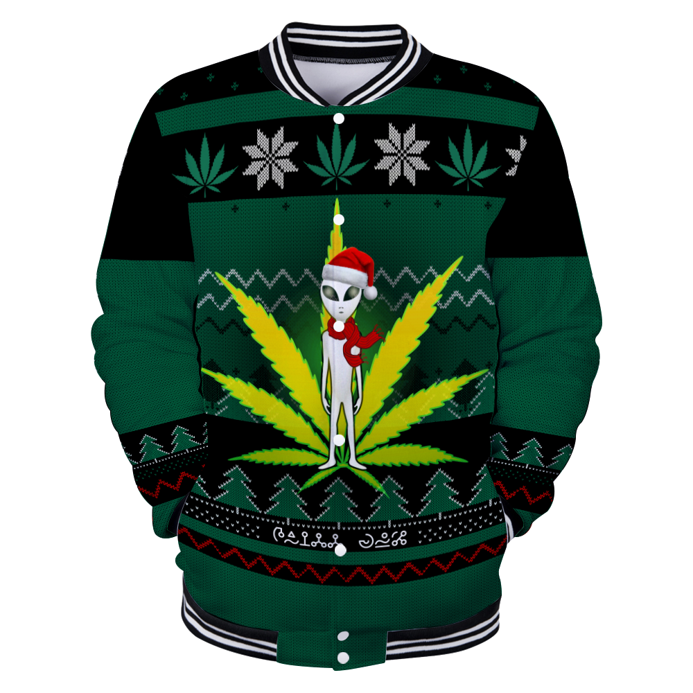 Ugly Christmas Marijuana UFO Pi111101 (Only specials can read this)-Apparel-NNK-Baseball Jacket-S-Vibe Cosy™
