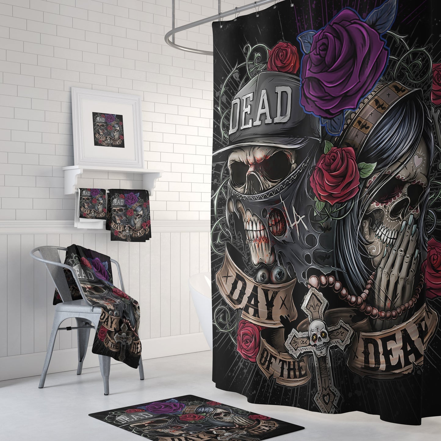 Day of the Dead Set-6teenth Outlet-Combo Shower Curtains + Towel + bath mats (20% OFF)-Vibe Cosy™