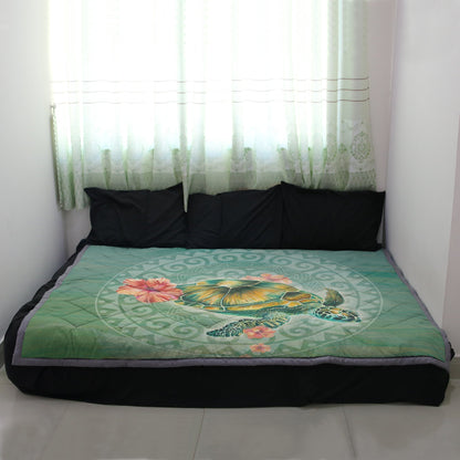 Circle Polynesian Turtle Quilt Blanket - AH - J4-QUILT BLANKETS-PodEz-Twin-White-100% Cotton-Vibe Cosy™