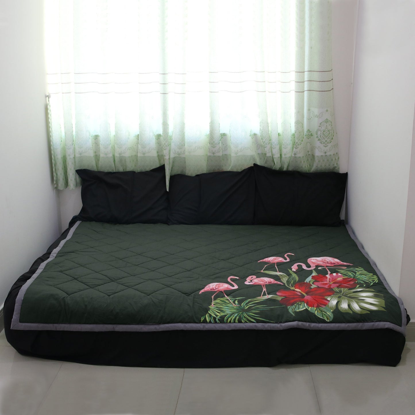 Flamingos with Hibiscus Quilt Blanket - AH - J4-QUILT BLANKETS-PodEz-Twin-White-100% Cotton-Vibe Cosy™