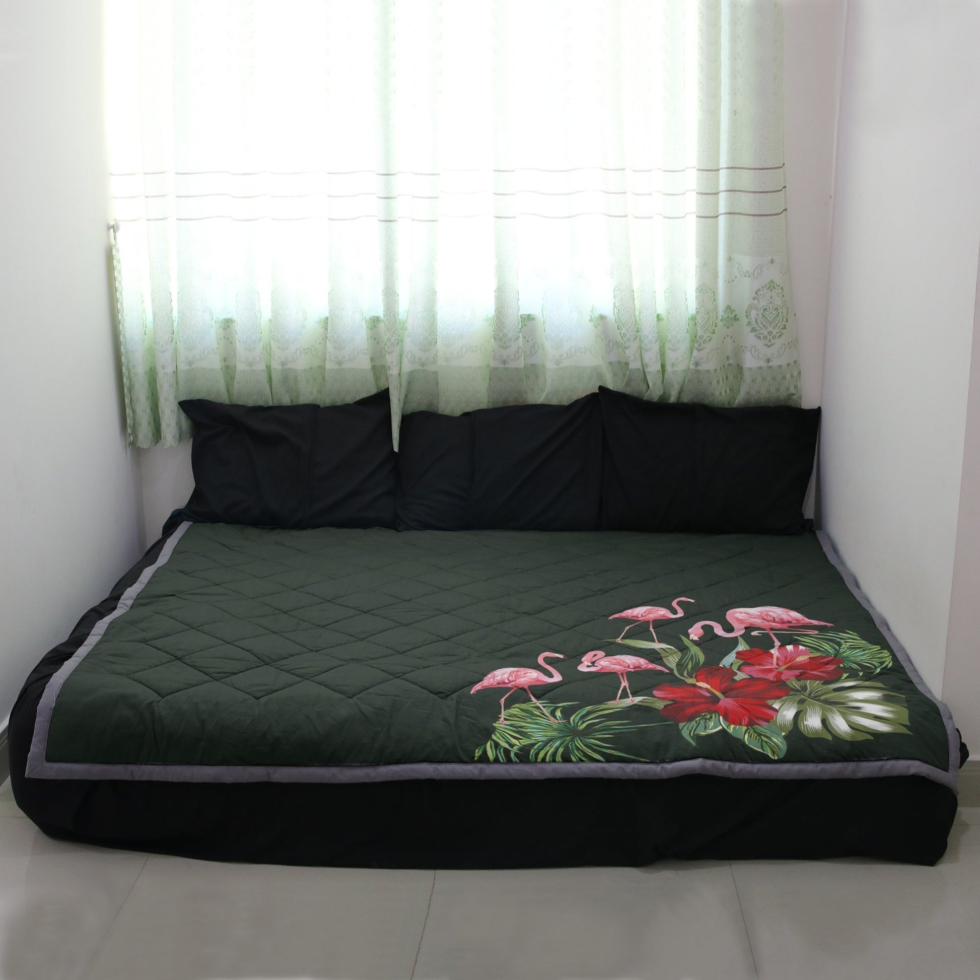 Flamingos with Hibiscus Quilt Blanket - AH - J4-QUILT BLANKETS-PodEz-Twin-White-100% Cotton-Vibe Cosy™