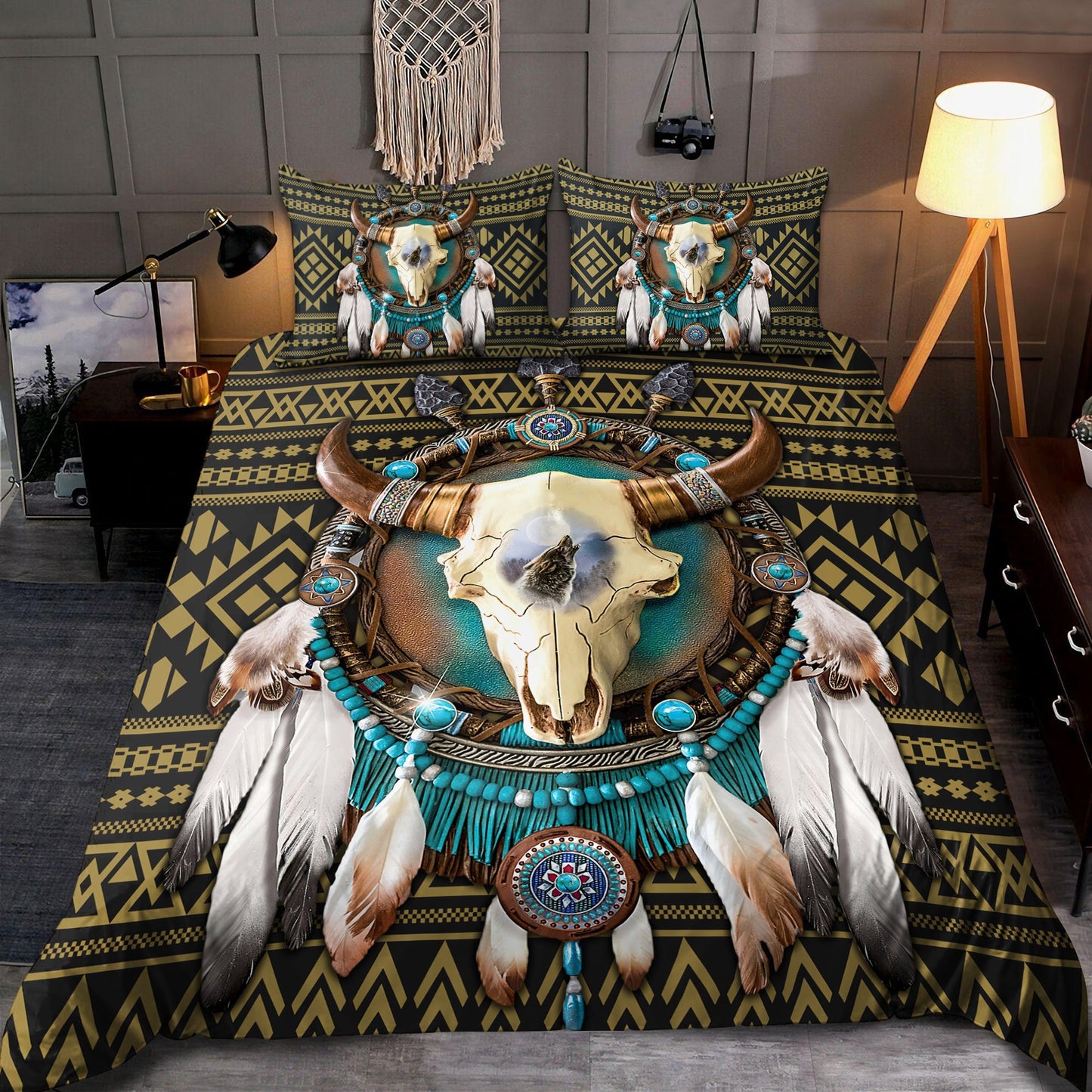 Native American Bull Skull And Dreamcatcher Bedding Set HAC240804S-MEI