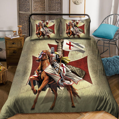 Premium Knight Templar Ridding Horse All Over Printed Bedding Set MEI