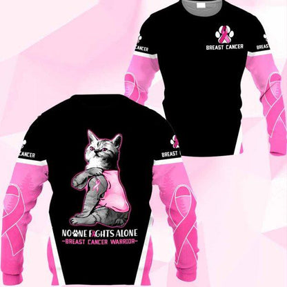 3D Breast Cancer Cat No One Fight Alone Hoodie T-Shirt Sweatshirt SU110304-Apparel-SUN-Sweater-S-Vibe Cosy™