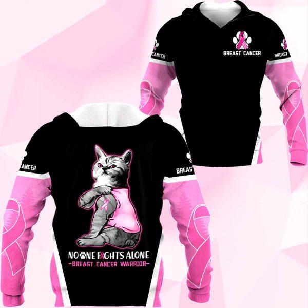 3D Breast Cancer Cat No One Fight Alone Hoodie T-Shirt Sweatshirt SU110304-Apparel-SUN-Hoodie-S-Vibe Cosy™