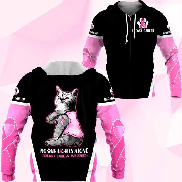 3D Breast Cancer Cat No One Fight Alone Hoodie T-Shirt Sweatshirt SU110304-Apparel-SUN-Hoodie-S-Vibe Cosy™