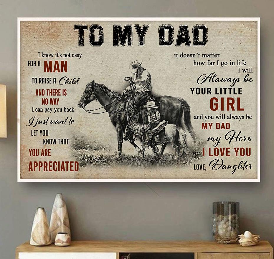 To My Dad From Daughter Horse Riding 3D All Over Printed Poster Horizontal