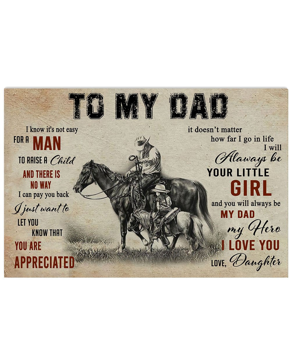 To My Dad From Daughter Horse Riding 3D All Over Printed Poster Horizontal
