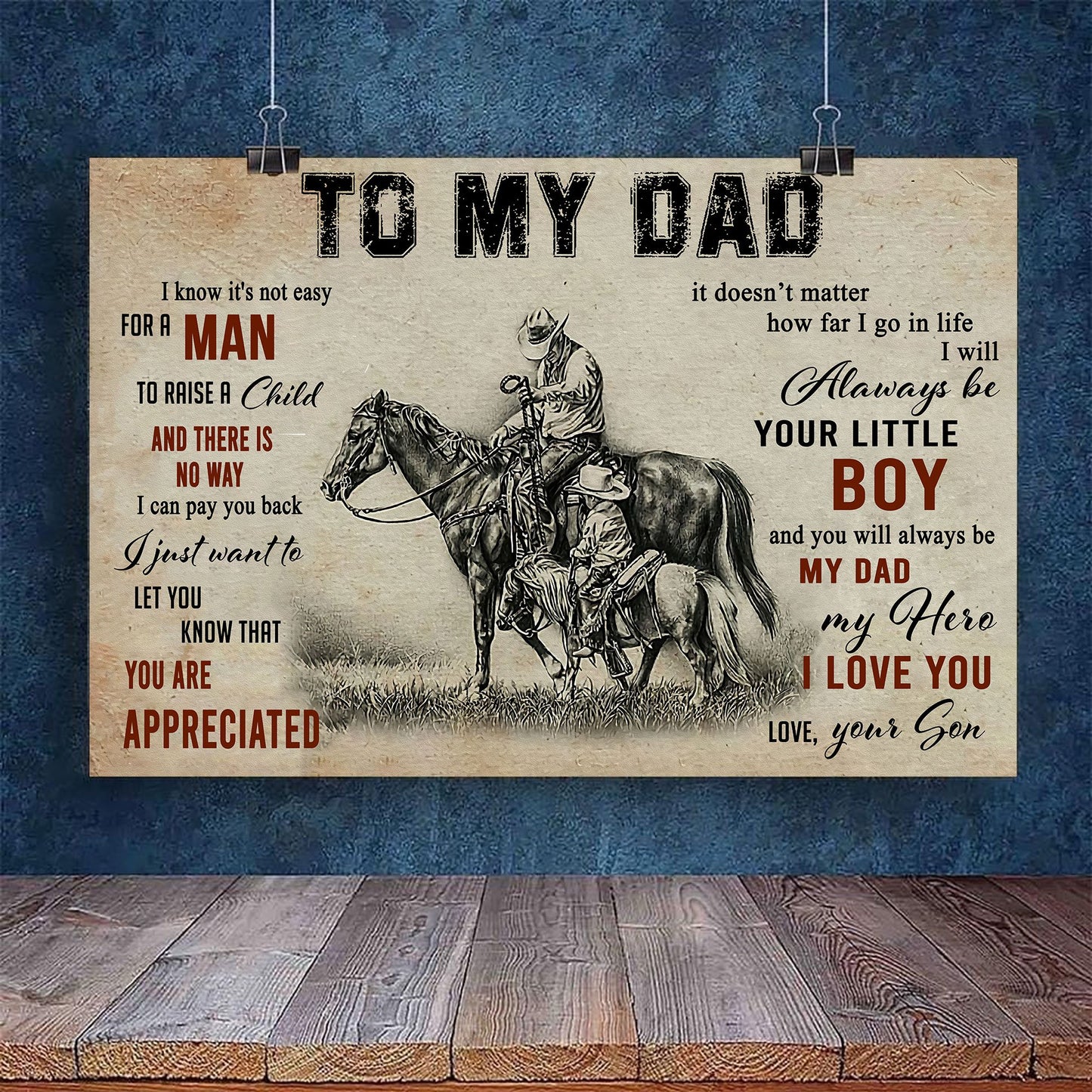 To My Dad From Son Horse Riding 3D All Over Printed Poster Horizontal
