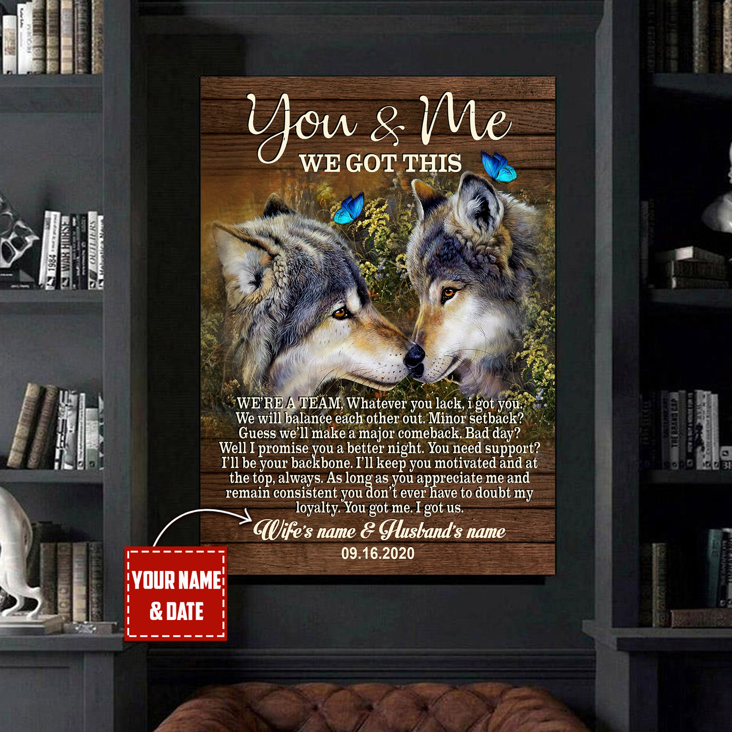 Love Wolf Couple Custom Name 3D All Over Printed Poster Vertical