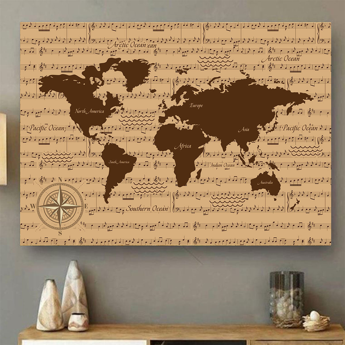 Music World Map Poster Horizontal