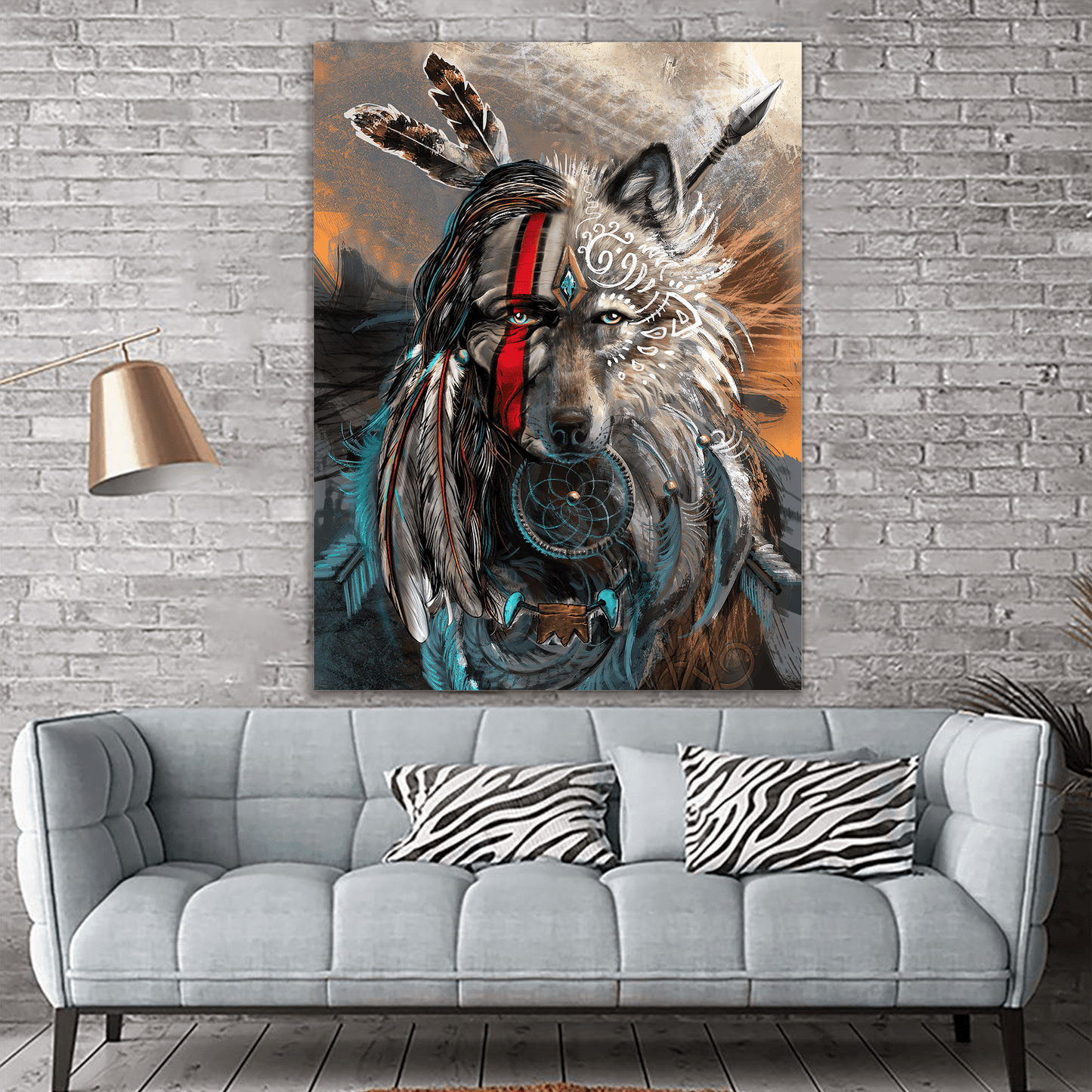 Native And Wolf The Perfect Combination Native Portrait Canvas Wall Art