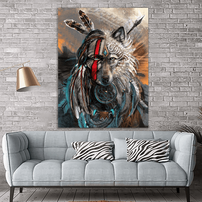 Native And Wolf The Perfect Combination Native Portrait Canvas Wall Art