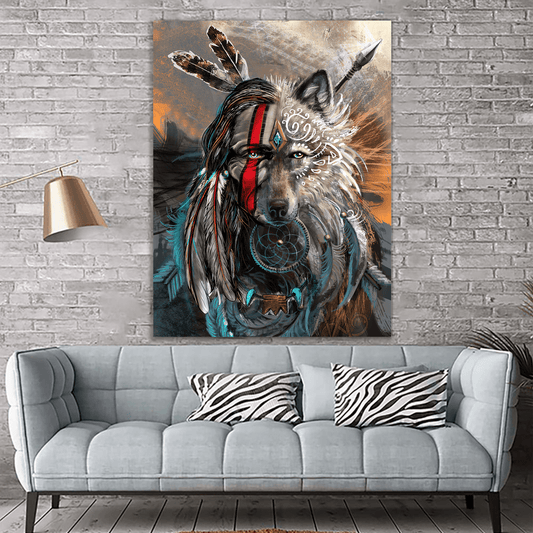 Native And Wolf The Perfect Combination Native Portrait Canvas Wall Art