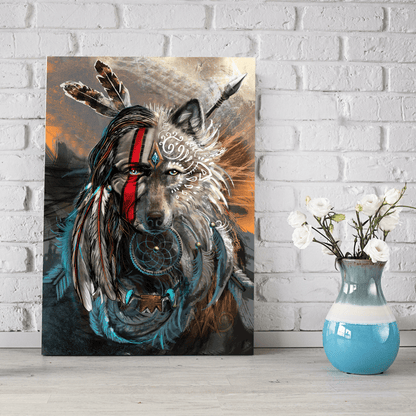 Native And Wolf The Perfect Combination Native Portrait Canvas Wall Art
