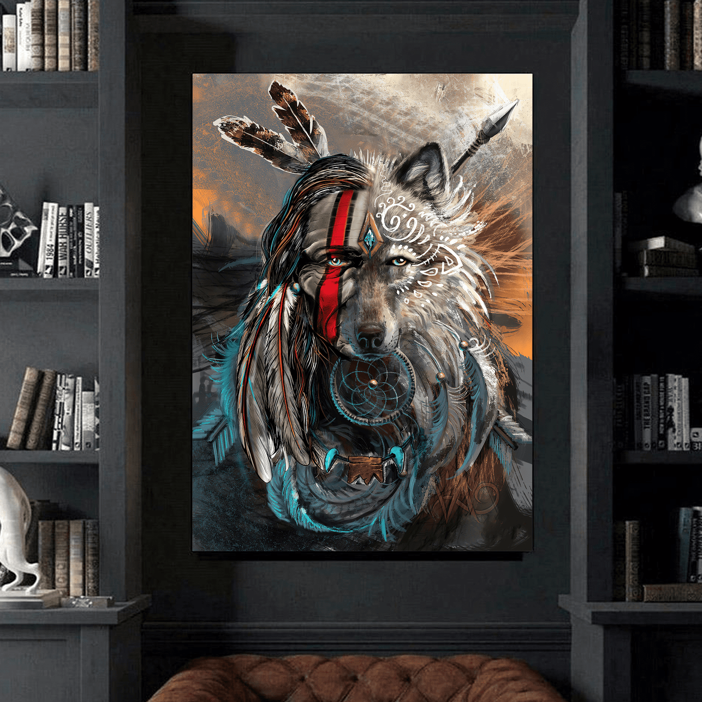 Native And Wolf The Perfect Combination Native Portrait Canvas Wall Art