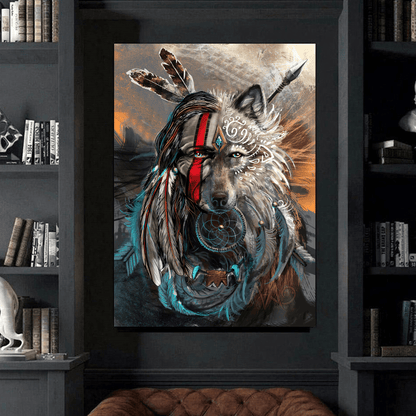 Native And Wolf The Perfect Combination Native Portrait Canvas Wall Art