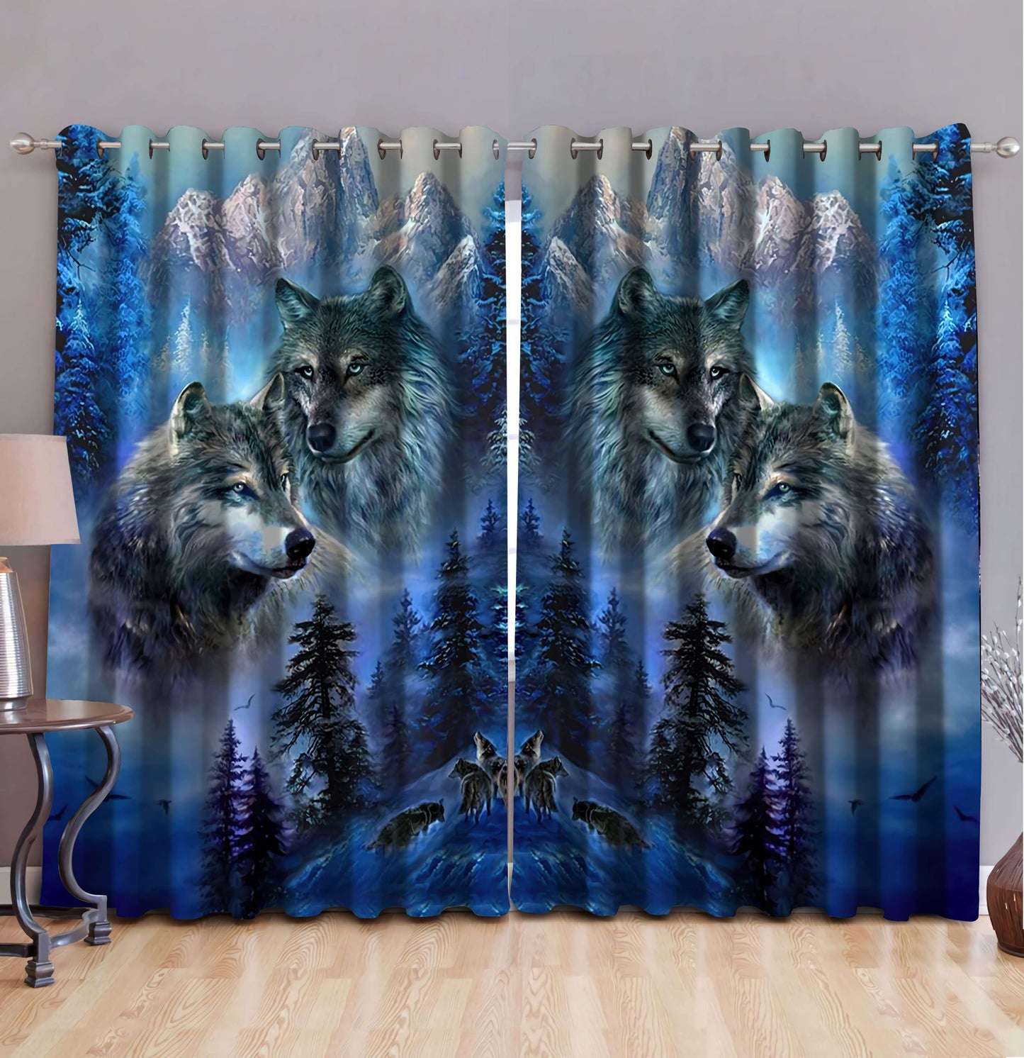 Wolf 3D All Over Printed Window Curtains