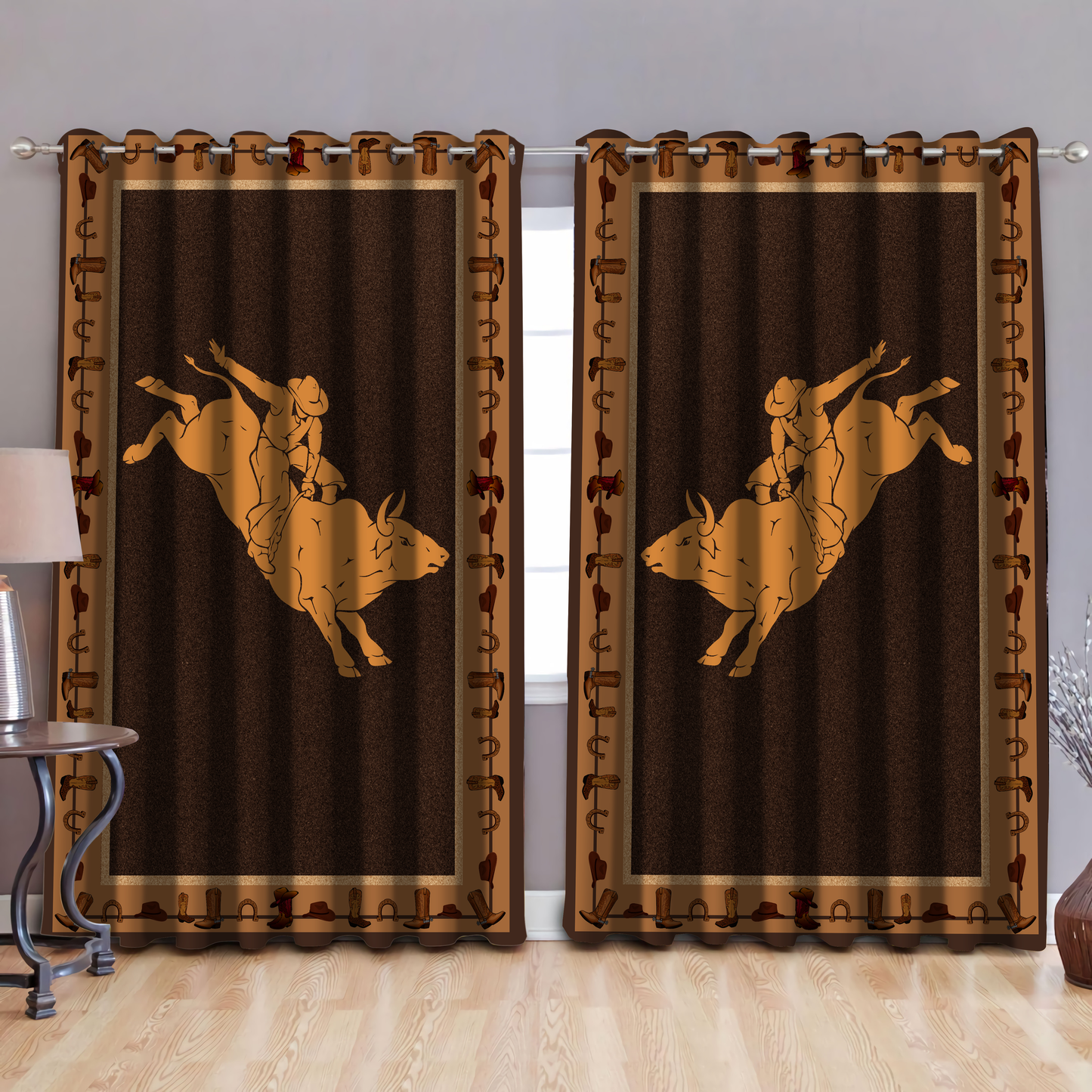 Bull Riding 3D All Over Printed Window Curtains Cowboy Pattern