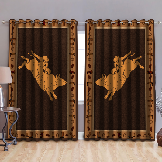 Bull Riding 3D All Over Printed Window Curtains Cowboy Pattern