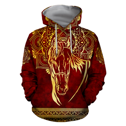 3D All Over Printed Horse Pattern in Red Unisex Shirts XT