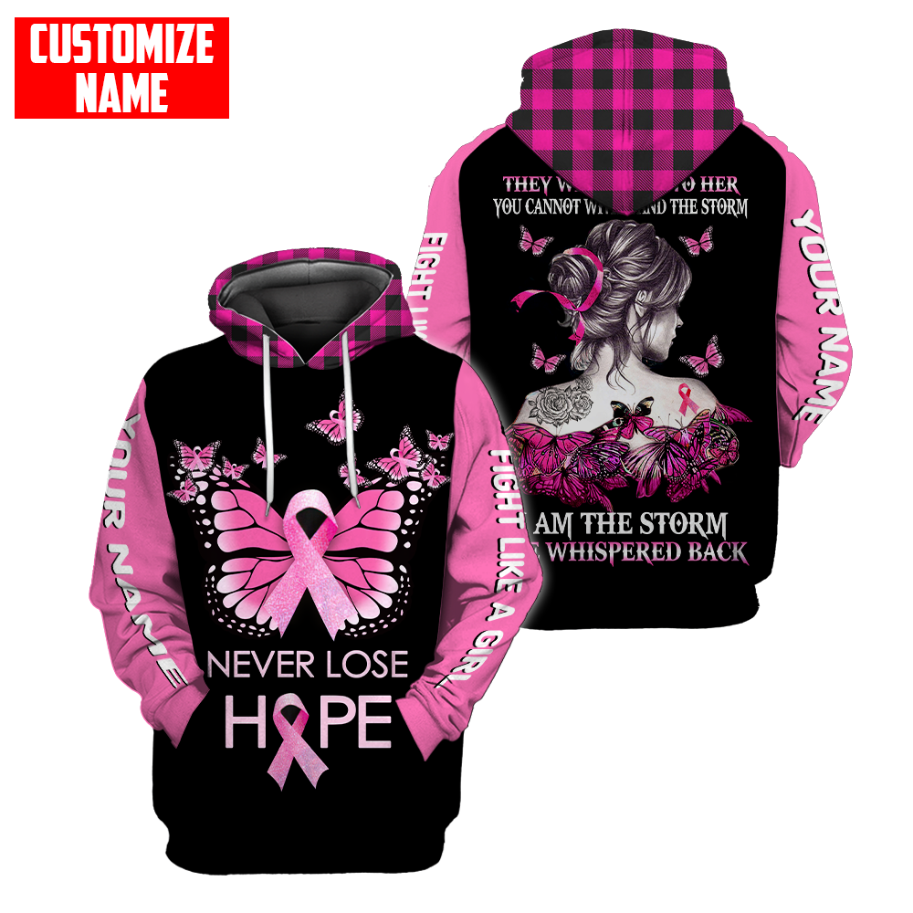 Breast cancer butterfly never lose hope custom name 3D All Over Printed Shirt
