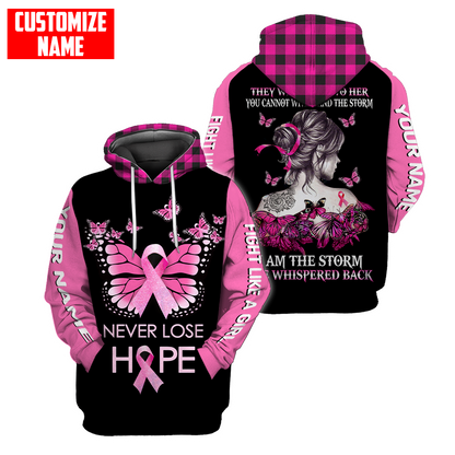 Breast cancer butterfly never lose hope custom name 3D All Over Printed Shirt