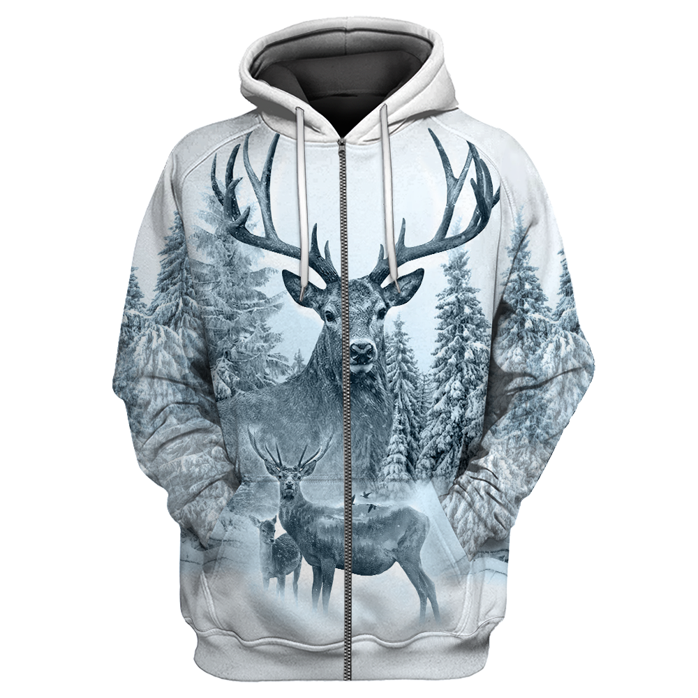White Deer Hunting 3D All Over Printed Shirts for Women