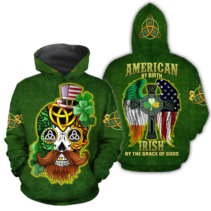 3D All Over Printed  Irish- American Skull  St Patrick Day Unisex Shirts