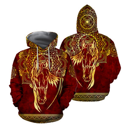 3D All Over Printed Horse Pattern in Red Unisex Shirts XT