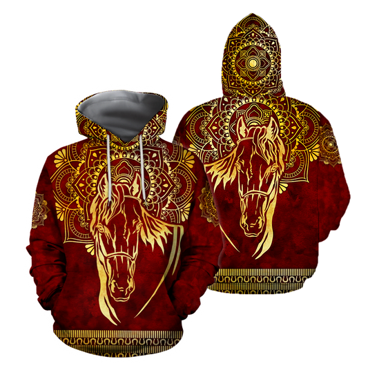 3D All Over Printed Horse Pattern in Red Unisex Shirts XT