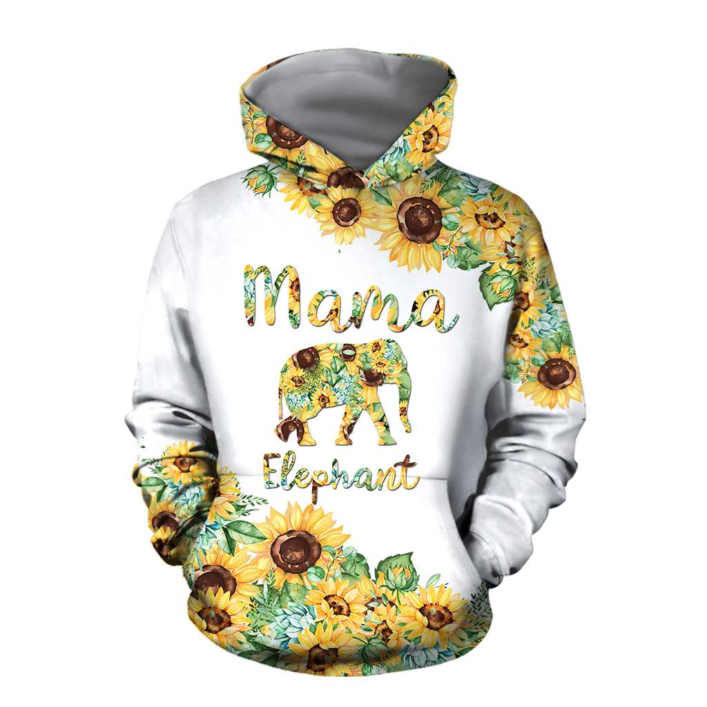 Mama Elephant Sunflower - Mother's Day Gift Combo Hoodie And Legging Outfit For Women