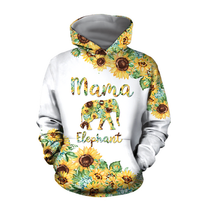 Mama Elephant Sunflower - Mother's Day Gift Combo Hoodie And Legging Outfit For Women