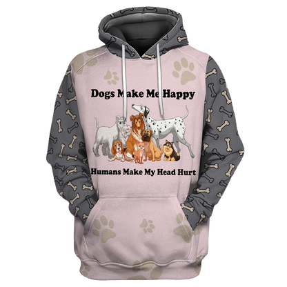3D All Over Printed Dog Make Me Happy Unisex Shirts XT