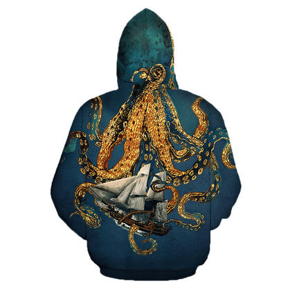Premium Unisex Hoodie Black And White Kraken Octopus King of The Seven Seas ML