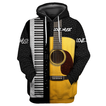 Piano Guitar Musical Instrument 3D All Over Printed Hoodie For Men And Women