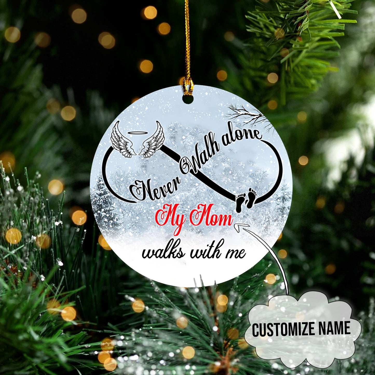 Custom name Never walk alone Memorial Gift Snow Christmas Ornaments